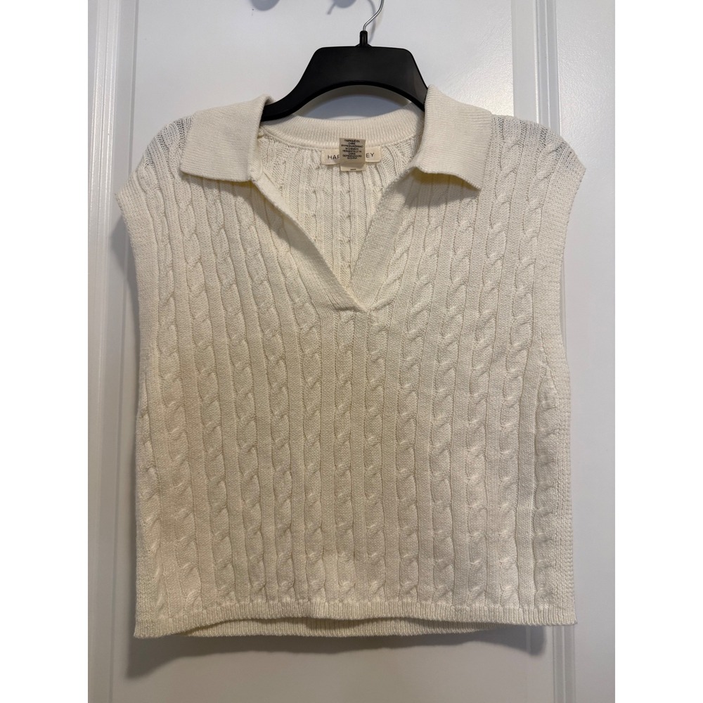 Happily Grey Sweater Vest Women Large Cream Excellent Cable Knit Preppy Chic